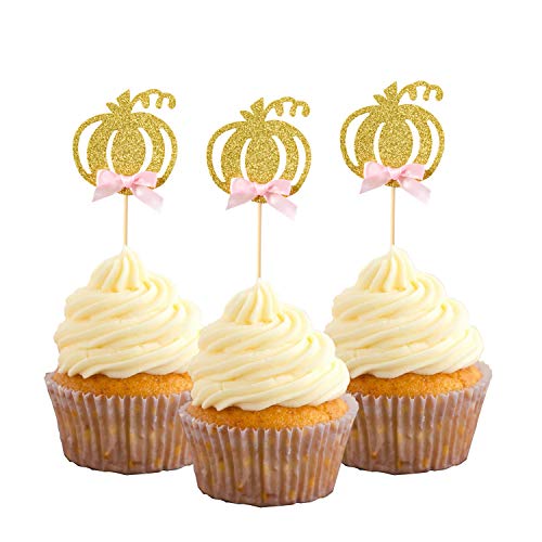 Product Cover Pumpkin Cupcake Topper Fall Theme Cake Decoration for Pumpkin Themed Baby Shower Party Supplies, Pumpkin Food Pick - Set of 24