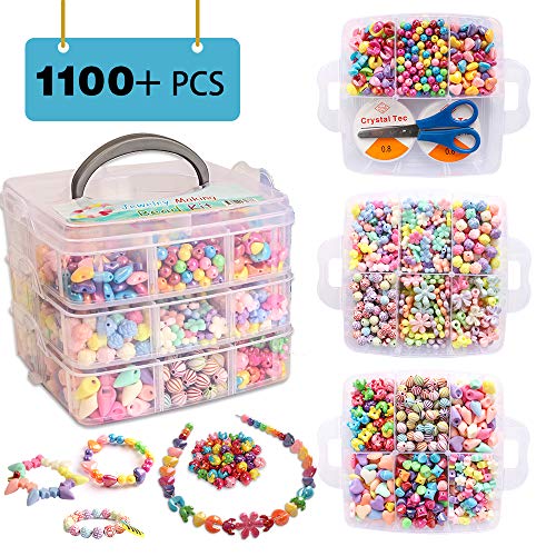 Product Cover Beads for Kids, 1100 Jewelry Making Beads for Kids Includes Scissor, String, 3 Hair Hoops, Instruction and Accessories for Bracelet Making, Perfect Gift for Girls by Inscraft