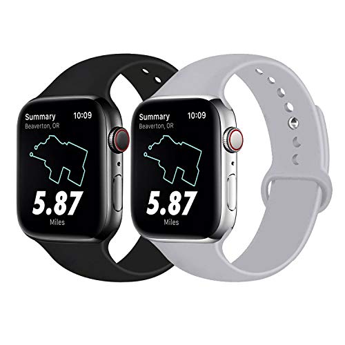 Product Cover NUKELOLO 2 Pack Sport Bands Compatible for Apple Watch Band 38MM 42MM 40MM 44MM,Soft Silicone Sport Wristband for iWatch Series 5/4/3/2/1