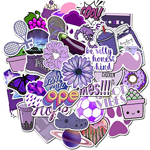 Product Cover efly Cute Girl Purple Laptop Stickers 50pcs, Lovely Trendy Kids/Teen Vinyl Computer Waterproof Water Bottles Skateboard Luggage Decal Graffiti Patches Decal (Purple)
