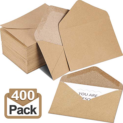 Product Cover 400 Packs Mini Kraft Paper Envelopes Gift Card Envelope Sleeve for Small Gift Cards Invitations Business Notes Tiny Mini Greeting Cards 4 x 2.75 inches (Brown)