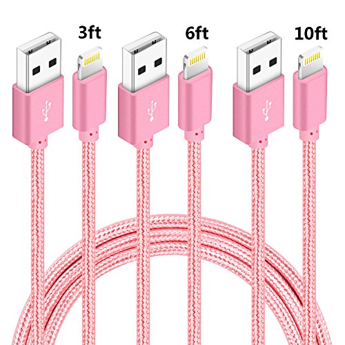 Product Cover MFi Certified iPhone Charger Lightning Cable, 5Pack(3/3/3/6/10ft) Extra Long Nylon Braided USB Fast Charging&Syncing Cable Compatible iPhone Max Xs MAX XR 6/7/8, 6/7/8 Plus