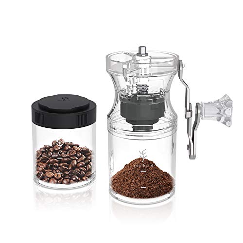 Product Cover Soulhand Manual Coffee Grinder Hand Coffee Grinder Conical Burr Mill With Adjustable Setting Extra Coffee Jars and Lengthen Handle Burr Coffee Grinder for Aeropress, Drip Coffee, Espresso, French Press, Turkish Brew