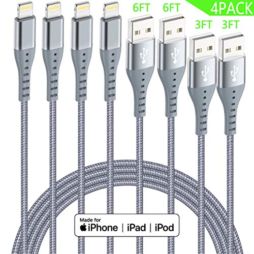 Product Cover Lightning Cable iPhone Charger XnewCable 4Pack(6ft 6ft 3ft 3ft) Apple MFi Certified Nylon Braided Long Fast USB Cord Compatible for iPhone 11Pro MAX Xs XR X 8 7 6S 6 Plus SE 5S 5C (Dark Gray)