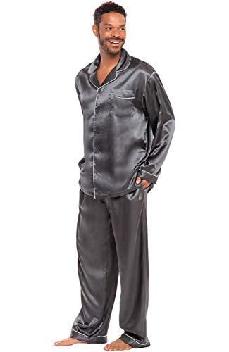 Product Cover Alexander Del Rossa Men's Button Down Satin Pajama Set with Sleep Mask, Long Silky Pjs