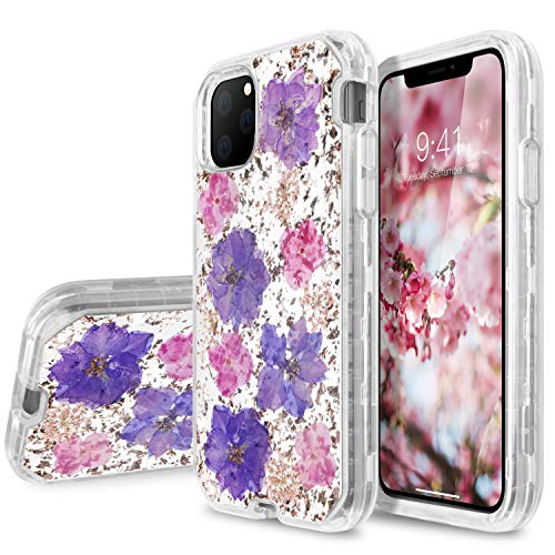 Product Cover iPhone 11 Pro Max Case, Full Body 3 in 1 Heavy Duty Hybrid Sturdy Armor High Impact Shockproof Protective Anti-Scratch Cover Case for Apple iPhone 11 Pro Max,Gold Flower
