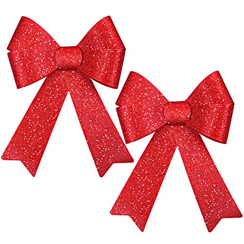 Product Cover Aneco 2 Pack 12 x 18 Inches Red Christmas Bows Christmas Wreaths Bows Xmas Plastic Bows for Christmas Tree, Garland and Outdoor Decoration (Color C, 12 x 18 inches)