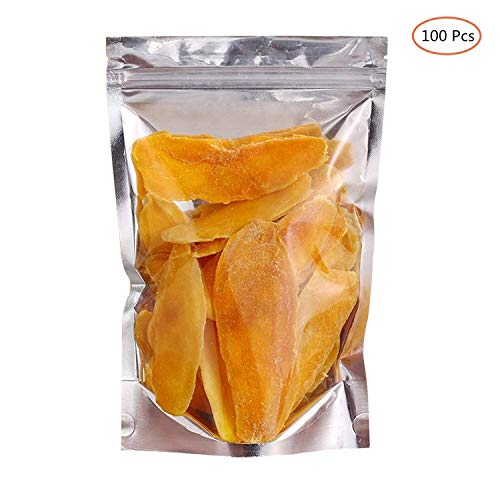 Product Cover Stand Up Pouch Bags for Food - 100 Pack Resuable Food Storage bag, 14 X 20 cm (5.5 x 8 Inches), Clear Front with Aluminum Foil Back
