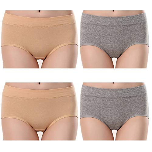 Product Cover Tunalt Fitness Women's Soft Cotton Briefs Underwear Breathable Middle Waist Panties(2beige+2gray)