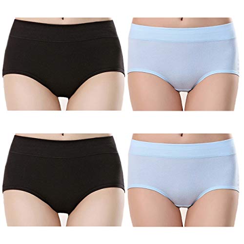 Product Cover Tunalt Fitness Women's Soft Cotton Briefs Underwear Breathable Middle Waist Panties(Black,Blue)