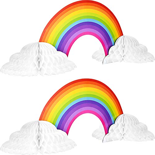 Product Cover Rainbow Honeycomb Paper Centerpiece No Crease Rainbow Cloud Centerpieces Converting Rainbow Centerpieces for Birthday Baby Shower Decoration (2)