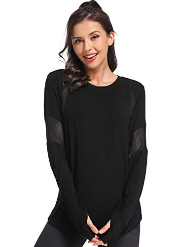 Product Cover Muzniuer Womens Long Sleeve Workout Shirts-Plain Long Sleeve Tshirt for Women Yoga Sports T-Shirt Activewear with Thumb Hole