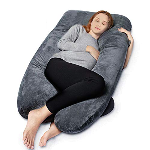 Product Cover COMHO Full Body Pregnancy Pillow, U Shaped Maternity Pillow with Removable Velvet Cover, Support Back/Neck/Head - Gray