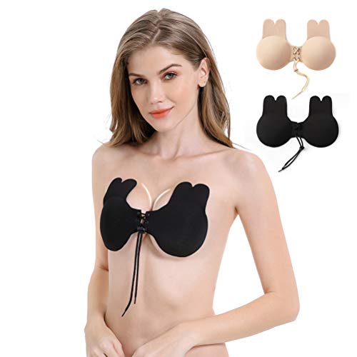 Product Cover Stick on Rabbit Bra Magic Freedom Bra Invisible Lift up Bra Sticky Backless Adhesive Bra , Reusable Silicone Bra Rabbit Lift Tape 2 Pairs