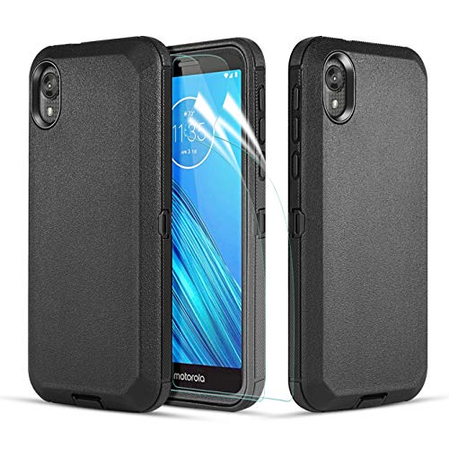 Product Cover Wareon-Moto E6 Case, Moto E 6th Gen Case with Screen Protector, [Hybrid Tri-Layer] [Military Grade Drop Tested] Shockproof Full-Body Heavy Duty Protective Phone Case Cover for Motorola Moto E6-Black