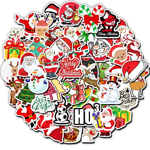 Product Cover Christmas Stickers for Water Bottles Big 50 Pack, Cute Funny Stickers for Kids,Teens,Girls,Adults | Perfect for Waterbottle,Laptop,Phone,Hydro Flask,Gift Boxes, Viny Stickers Waterproof (Christmas-A)