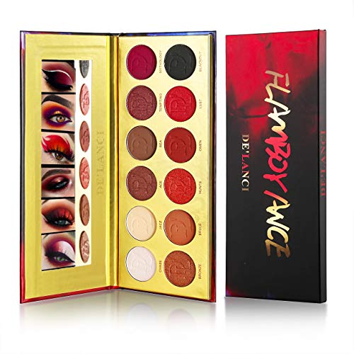Product Cover Red Eyeshadow Palette Makeup,Afflano Highly Pigmented Matte Shimmer Brown Orange Warm Fall Sunset Eye Shadow Palettes,Pro Long Lasting Soft Glam Smokey Natural Vegan Metallic Make-Up Pallets 12 Color
