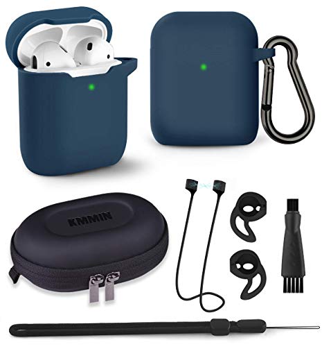 Product Cover AirPods Case, KMMIN AirPods Case Cover for Apple AirPods 1&2 Wireless Charging Case 7 in 1 Front LED Visible Premium Silicone Case Skin with Airpods Accessories Keychain Storage Box