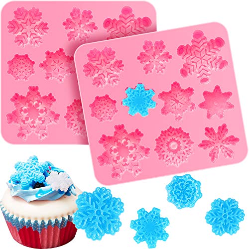 Product Cover 2 Pieces 3D Snowflake Fondant Mold Christmas Snowflake Silicone Mold for Cake Cupcake Decoration Polymer Clay Crafting Projects