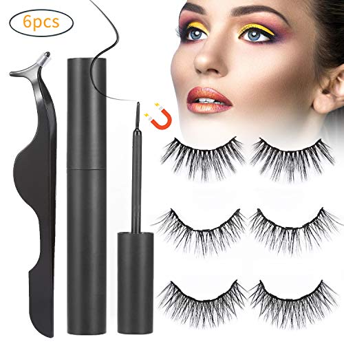 Product Cover EDIVIA Magnetic Eyeliner and Lashes,Magnetic Eyelashes Kit, 3 Pairs False Lashes with Black Tweezers Magnet Eyelashes for Small Hooded Eyes