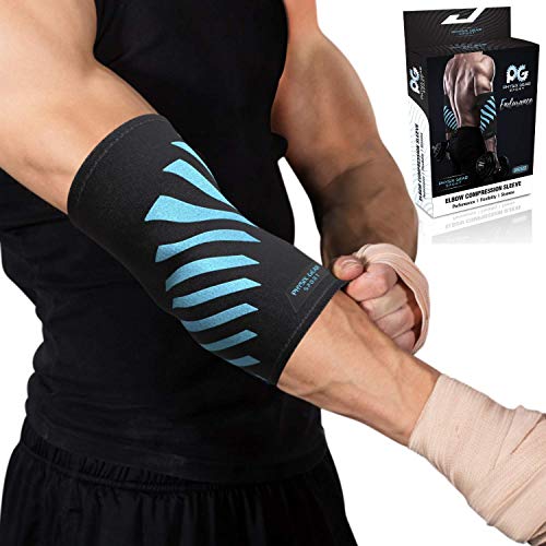 Product Cover Physix Gear Elbow Brace for Tendonitis - Best Compression Arm Sleeve, Tennis Elbow Brace & Elbow Compression Sleeve for Elbow Support, Tennis Elbow Treatment Arm Brace & Elbow Sleeve Weightlifting