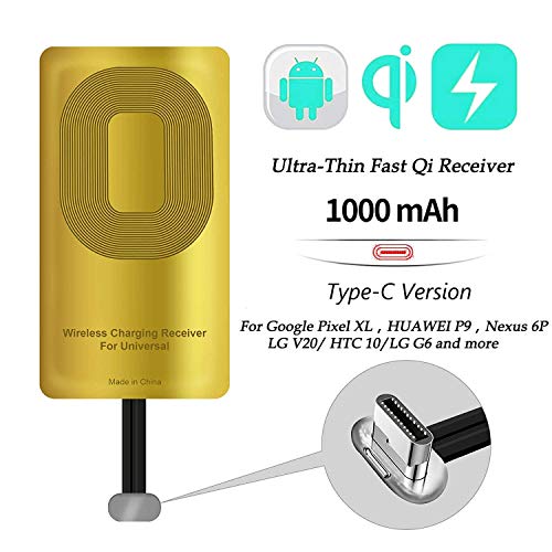 Product Cover AmyZone Fast QI Receiver Type C Wireless Charging Receiver Adapter for Google Pixel 2/2XL/-Google Nexus 6P-LG V20/G5-HTC 10-Huawei Mate 9/10/11 Ultra-Slim 5w 1000mAh Compatible All Wireless Chargers