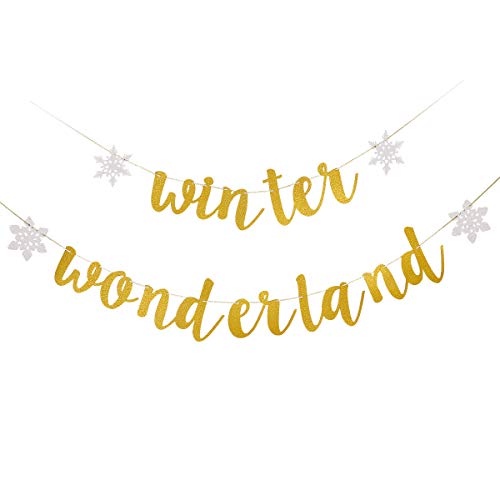 Product Cover Gold Glittery Winter Wonderland Banner- Christmas Holiday Party Decorations,Winter Wonderland Decor,Snowflake Theme Party Decor