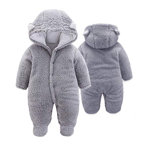 Product Cover Rainlin Baby Fleece Snowsuit Newborn Girls Boys Bear Jumpsuit Winter Warm Infant Romper Outfits Gray