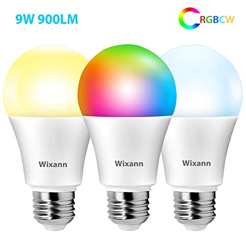 Product Cover Wixann 9W Smart Wi-Fi Light Bulb Compatible with Alexa & Google Home Assistant (No Hub Required, 2.4Ghz Only), A19, E26, 80W Equivalent Dimmable RGBCW Color Changing LED Bulbs for Siri IFTTT, 3 Pack