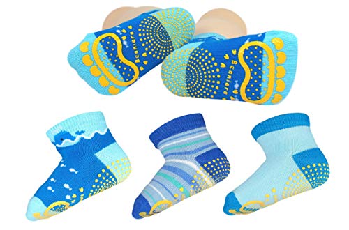 Product Cover Beaniara 3 pairs non skid, anti slip socks, non toxic silicon grip for baby, toddlers, kids (12-24M)