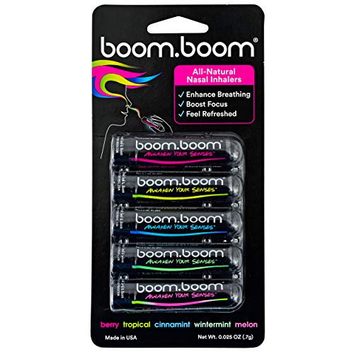 Product Cover Aromatherapy Nasal Inhaler (5 Pack) by BoomBoom | Boosts Focus + Enhances Breathing | Provides Fresh Cooling Sensation | Made with Essential Oils + Menthol (All 5 Flavors)