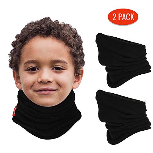 Product Cover aegend 2 Pack Fleece Neck Warmer for Kids (Age 4-12), Double-Layer Soft Thermal Neck Gaiters, Black