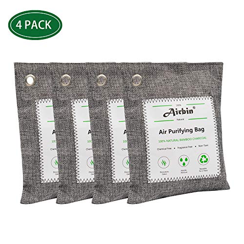 Product Cover Airbin Bamboo Charcoal Air Purifying Bags 4 Pack，Natural Air Freshener, Odor Absorber for Home, Pets, Shoes, Closet Deodorizer