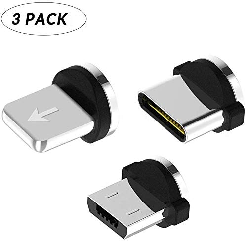 Product Cover 3 Magnetic Tips, CAFELE 3 Pack i0S/USB-C/Type-c/Micro USB Multi Magnetic Adapter Magnet Connector for Magnetic Charging Cable