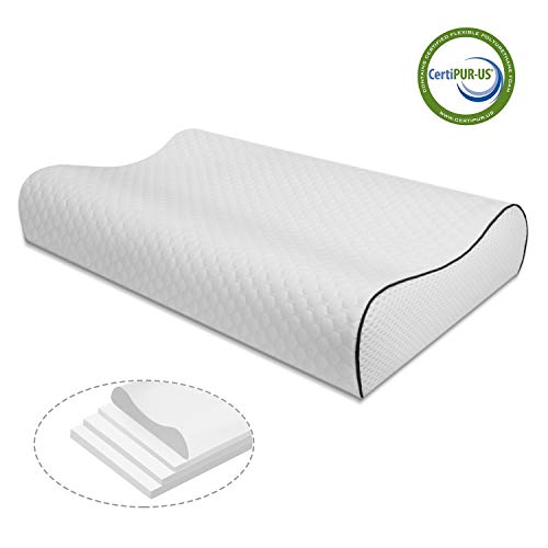 Product Cover Vesgantti Memory Foam Pillow 4 Layers Adjustable Height for Sleeping, Cervical Pillow for Neck Pain & Shoulder Pain,Orthopedic Contour Support Pillow for Back, Stomach, Side Sleepers - Queen Size