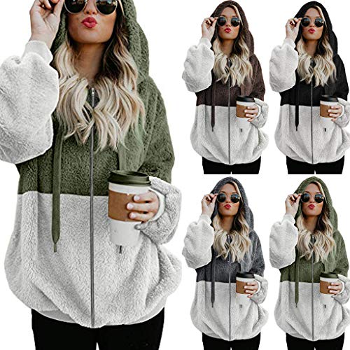 Product Cover MEEYA Women's Plus Size Hooded Sweatshirt Coat Winter Iron Zipper Warm Pockets Coat Color Stitching Outwear