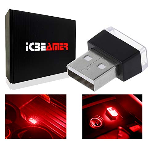 Product Cover ICBEAMER 1 pc Red Color LED Universal USB Interface Plug-in Miniature Night Light Auto Interior Trunk Ambient Atmosphere