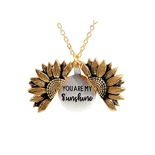 Product Cover sloong You are My Sunshine Engraved Necklace for Mom Sunflower Locket Necklace