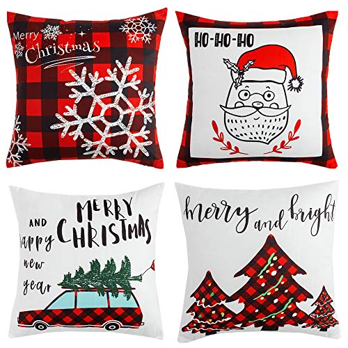 Product Cover WLNUI Christmas Pillow Covers 18x18 Holiday Theme Decorative Velvet Throw Pillow Case Square Xmas Cushion Case for Couch Sofa Indoor Outdoor Home Farmhouse Decor