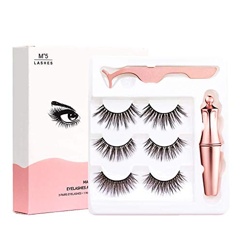 Product Cover Magnetic Eyelashes with Eyeliner, Magnetic False Eyelashes Kit, Eyelashes with Natural Look, No Glue Needed, Comes with Applicator-3 pairs