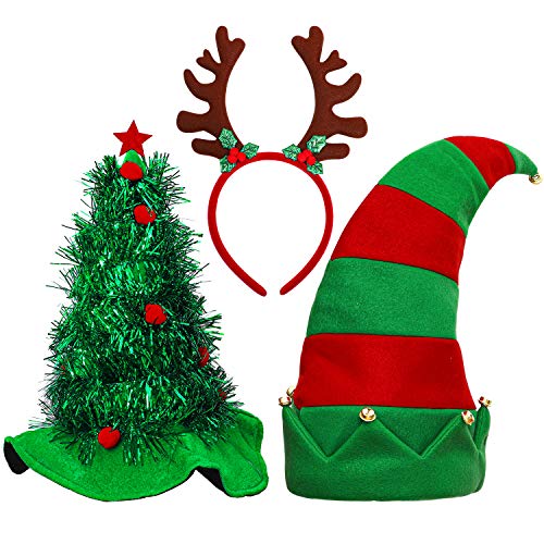 Product Cover Aneco 3 Pack Christmas Hats Novelty Christmas Santa Hat Elf Hat Funny Hats