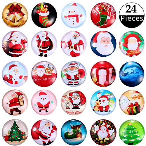 Product Cover 24 Pieces Christmas Magnets Glass Fridge Magnets, Refrigerator Magnets Office Magnets Small Colorful Whiteboard Decoration Magnets for Christmas Party Favor Gifts