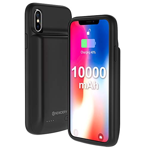 Product Cover NEWDERY iPhone X Xs Battery Case, 10000mAh Rechargeable External Charging Charger Case Compatible iPhone X Xs 10 (5.8 Inches Black) - Extended 300% Battery Life