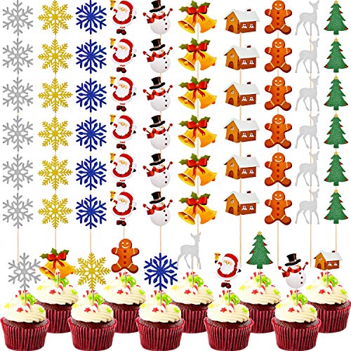 Product Cover Boao 60 Pieces Christmas Cupcake Toppers Glitter Cake Picks Xmas Party Cupcake Cake Topper for Christmas Wedding Decoration Supplies, 10 Styles