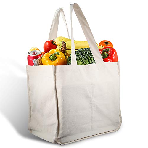 Product Cover Canvas Grocery Shopping Bags with Bottle Sleeves, Micarsky 100% Organic Cotton Cloth Reusable and Washable & Eco-friendly Wine Totes with Handles (1 Bag)