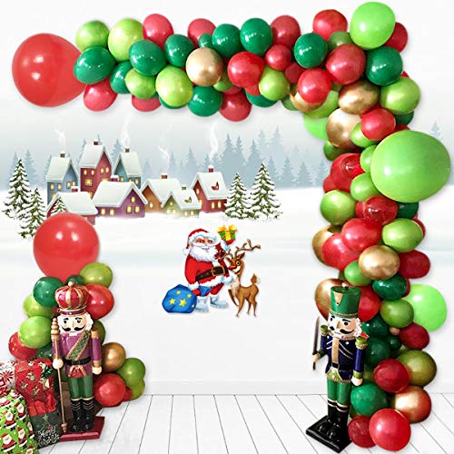 Product Cover Christmas Balloon Garland Arch Kit 16Ft Length 110pcs Green Red Fresh Green Gold Color Balloons for Kids Xmas Home Holiday New Year Party Backdrop Decorations