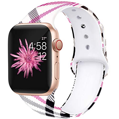 Product Cover Kaome Floral Bands Compatible with App le Watch Band 42mm 44mm, Soft Silicone Fadeless Pattern Printed Replacement Strap Bands for Women, Compatible with iWatch Series 5/4/3/2/1, S/M