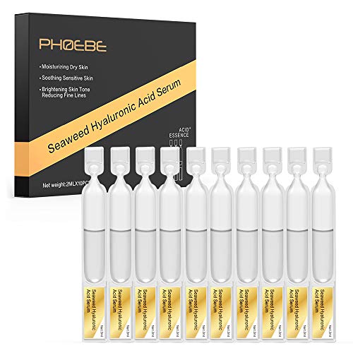 Product Cover Hyaluronic Acid Serum for face with Seaweed,PHOEBE 100% Natural Formula Intense Anti aging Hydration Essence for skin, Portable Intense Hydration Ampoules Moisturizer for travel (2mlx10pcs)