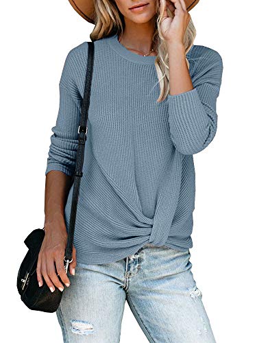 Product Cover Umeko Womens Long Sleeve Waffle Knit Tops Casual Twist Knot Fall Blouse Tunic Shirts Sweater