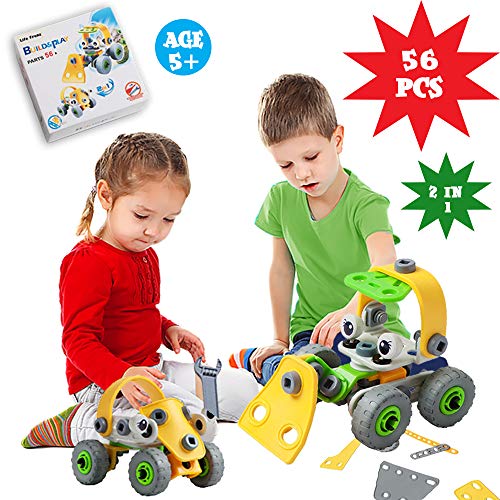 Product Cover HappyF Construction Toys 2 in 1 Build and Play kit - Educational Model Building Playset for Toddler -Take Apart Nuts and Bolts Fun Games - Best Gifts Ideas for 3 Year Old Boys and Girls (56 Pieces)